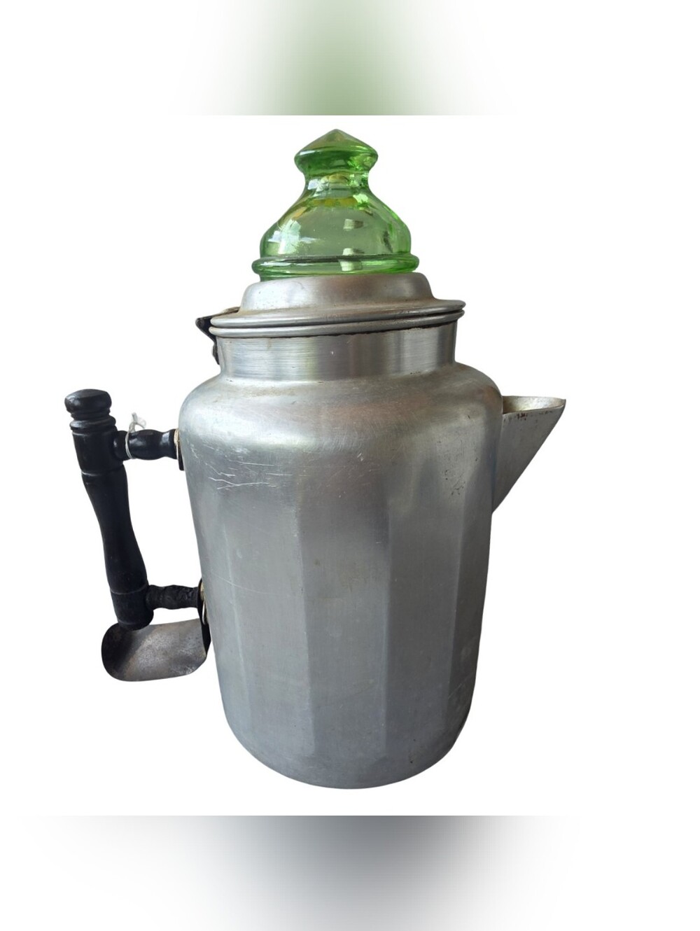 Antique Peculator Coffee Pot Green Glass Lid (Glows)